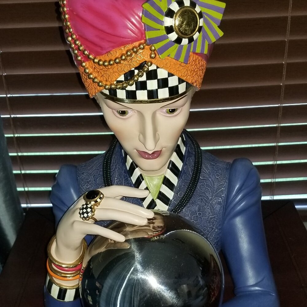 RARE MACKENZIE CHILDS FORTUNE TELLER HALLOWEEN FALL COURTLY CHECK DISPLAY DECOR - Picture 1 of 16